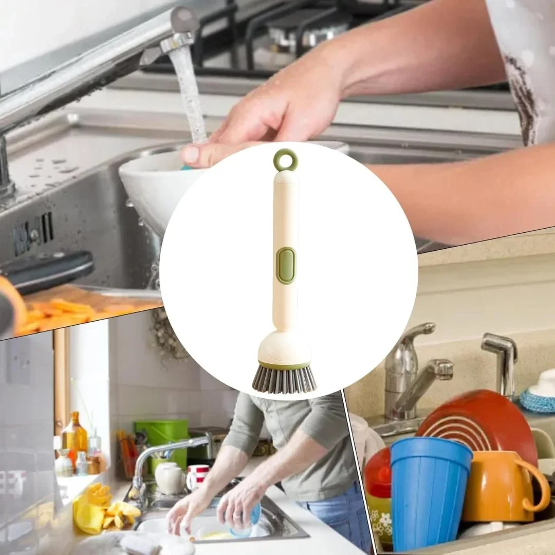 Image galerie 4 - Brosse à Vaisselle Ergonomique 2-en-1 avec Distributeur de Savon Intégré et Tête Rotative à 360°